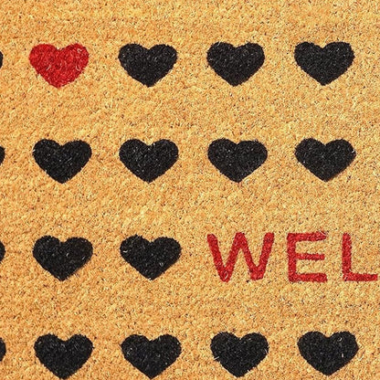 17" X 29" Natural and Black Coir Heart Welcome Outdoor Valentine's Day Door Mat-3