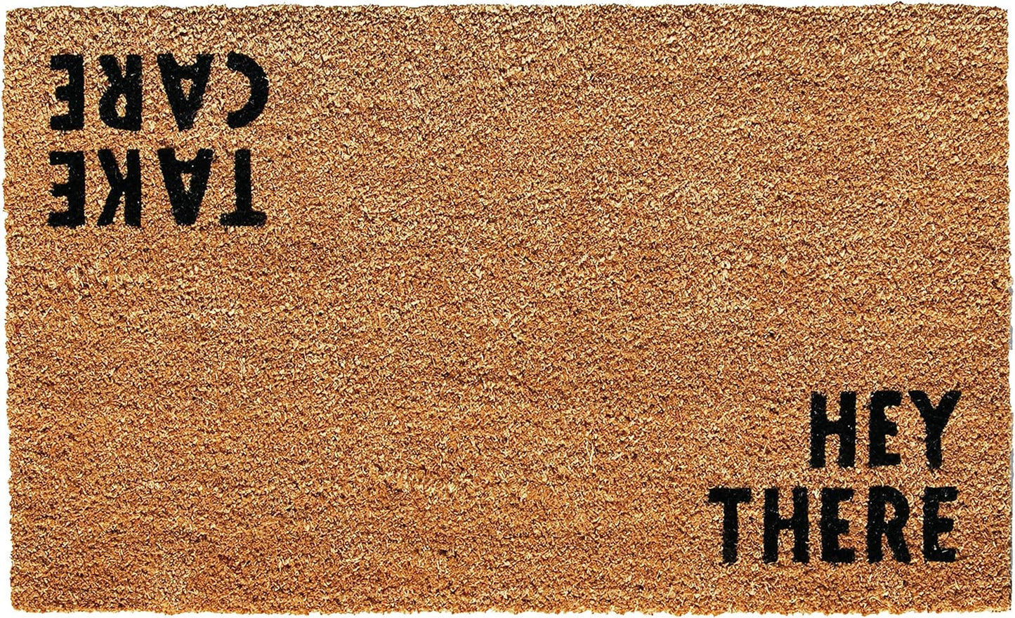 17" X 29" Natural and Black Coir Hey There Outdoor Door Mat-1