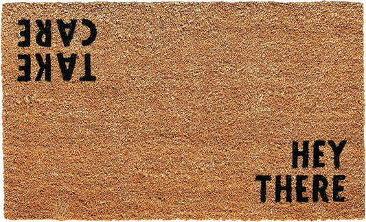 17" X 29" Natural and Black Coir Hey There Outdoor Door Mat-1