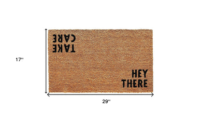 17" X 29" Natural and Black Coir Hey There Outdoor Door Mat-2
