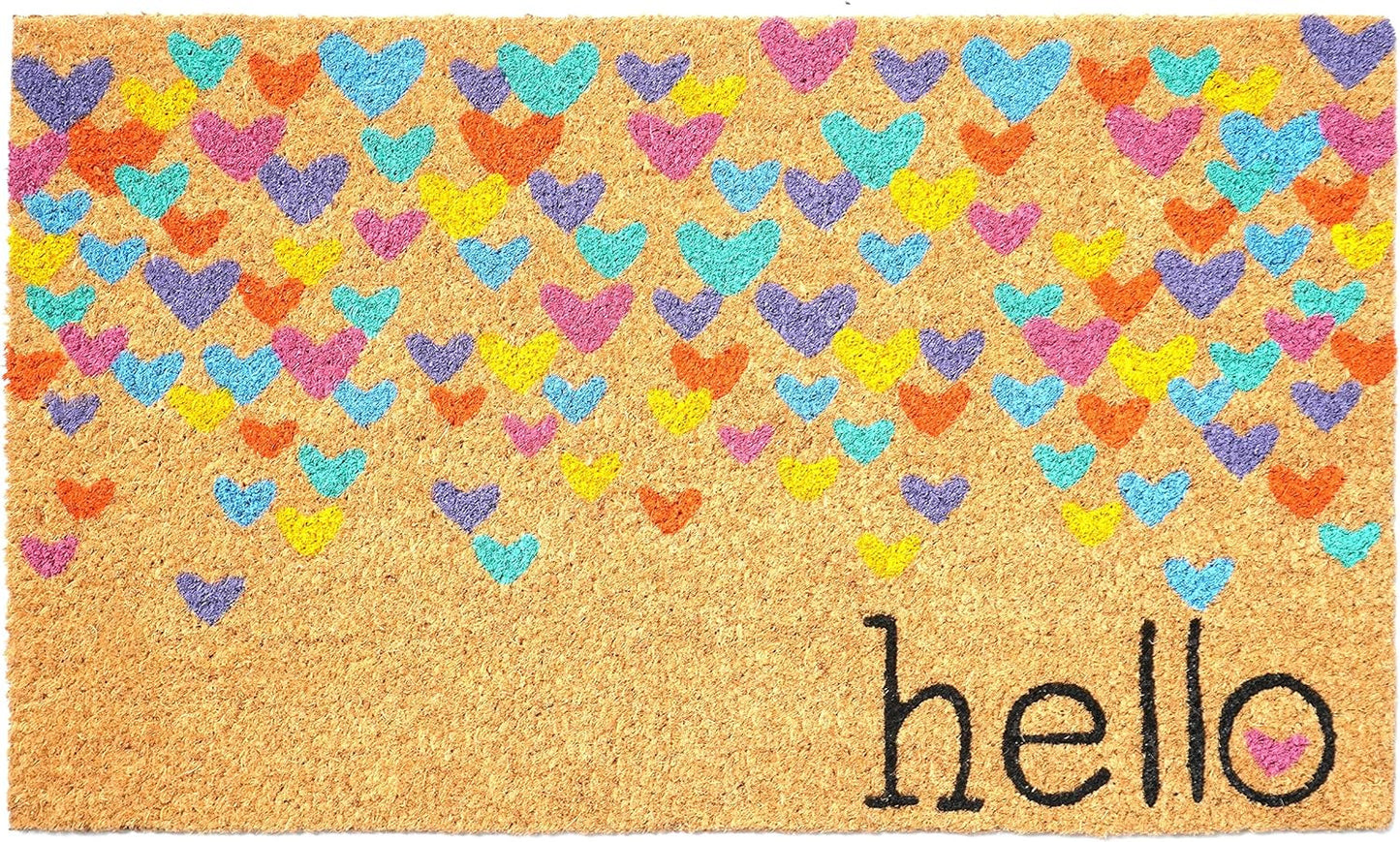 17" X 29" Natural Blue and Yellow Coir Heart Outdoor Valentine's Day Door Mat-1