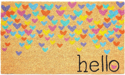 17" X 29" Natural Blue and Yellow Coir Heart Outdoor Valentine's Day Door Mat-1