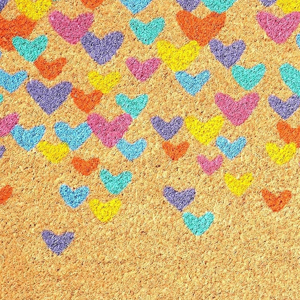 17" X 29" Natural Blue and Yellow Coir Heart Outdoor Valentine's Day Door Mat-3