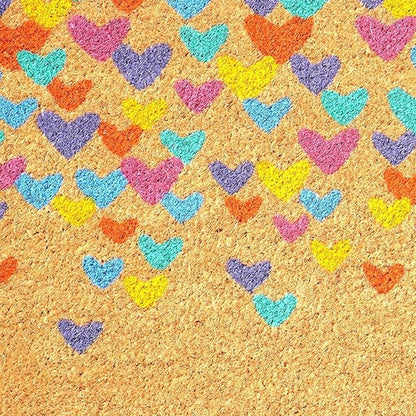 17" X 29" Natural Blue and Yellow Coir Heart Outdoor Valentine's Day Door Mat-3