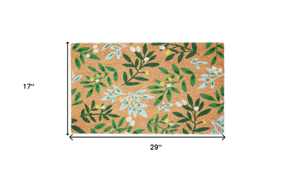 17" X 29" Natural and Green Coir Botanical Leaves Outdoor Door Mat-2