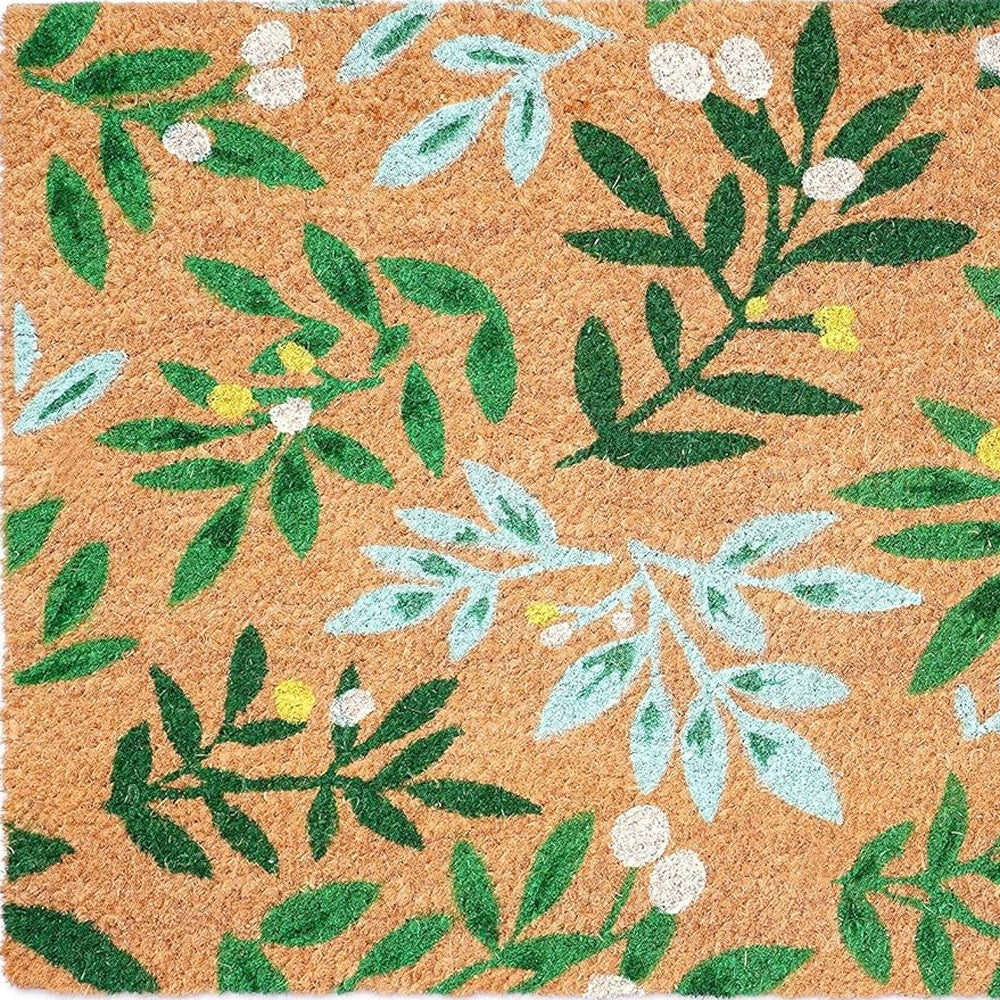 17" X 29" Natural and Green Coir Botanical Leaves Outdoor Door Mat-4