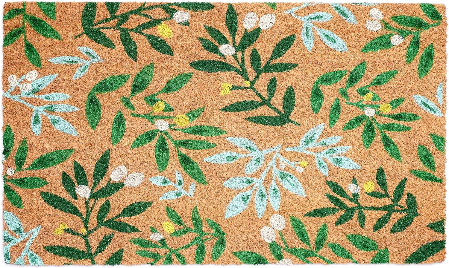 17" X 29" Natural and Green Coir Botanical Leaves Outdoor Door Mat-3