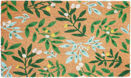17" X 29" Natural and Green Coir Botanical Leaves Outdoor Door Mat-3