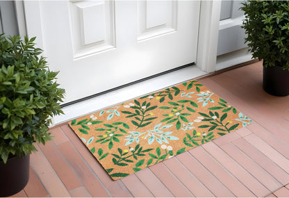17" X 29" Natural and Green Coir Botanical Leaves Outdoor Door Mat-0