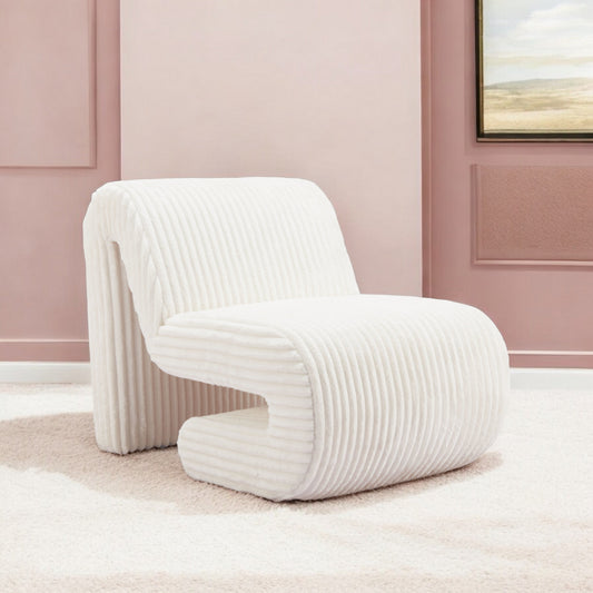 26" White Corduroy And Upholstered Lounge Chair-1