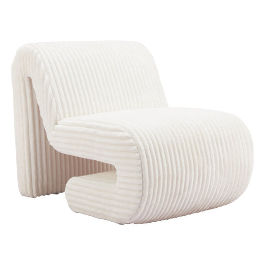 26" White Corduroy And Upholstered Lounge Chair-0