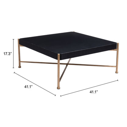 42" Black and Gold Solid Wood and Steel Square Coffee Table-7