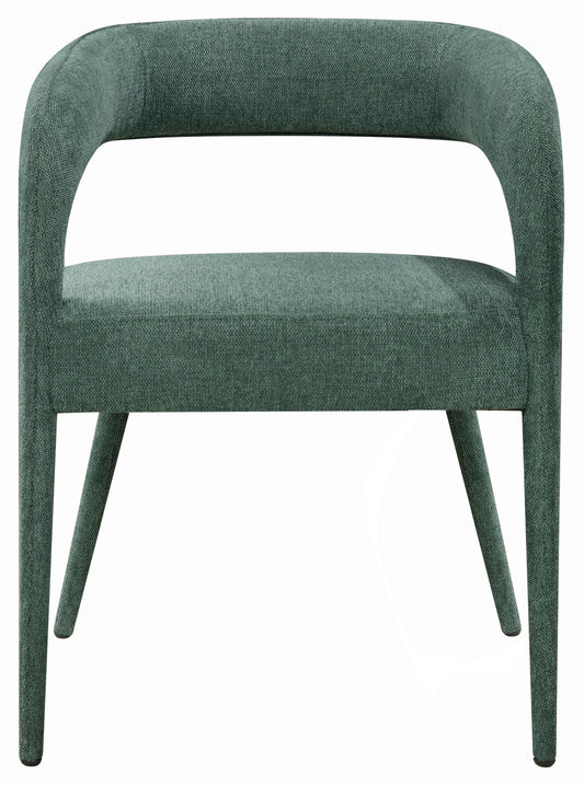 Set of Two Green Upholstered Linen Open Back Dining Side Chairs-3
