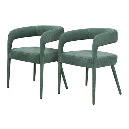 Set of Two Green Upholstered Linen Open Back Dining Side Chairs-4