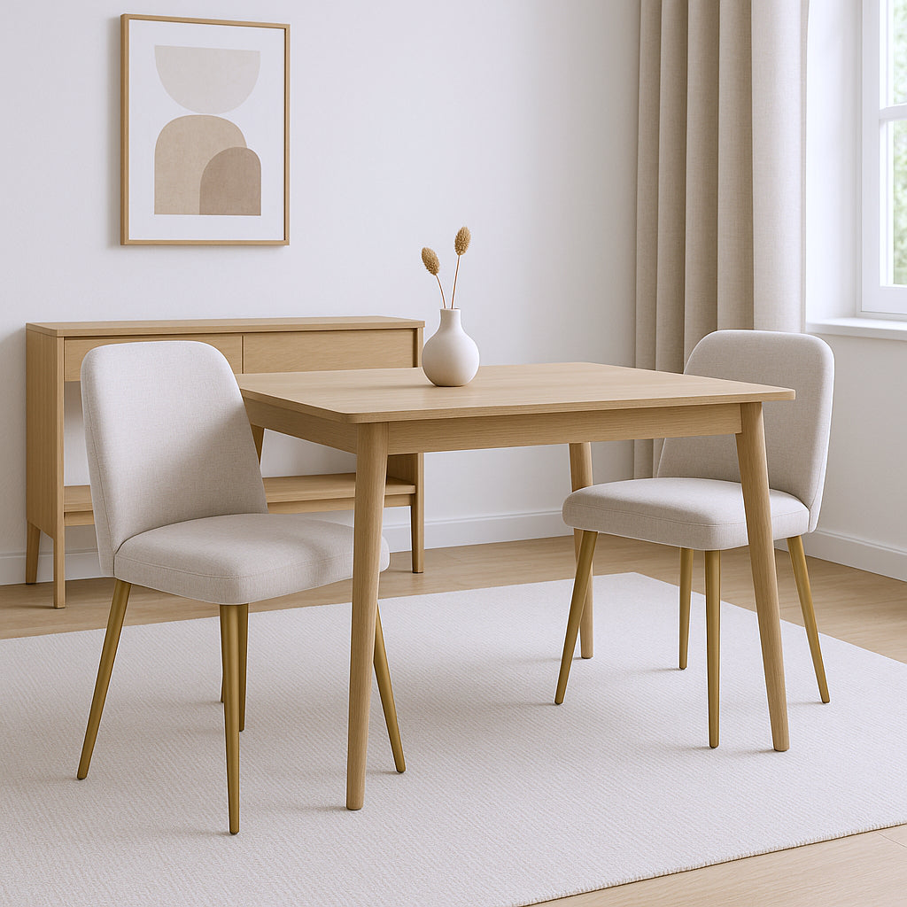 Set of Two Beige and Gold Upholstered Fabric Dining Side Chairs-0
