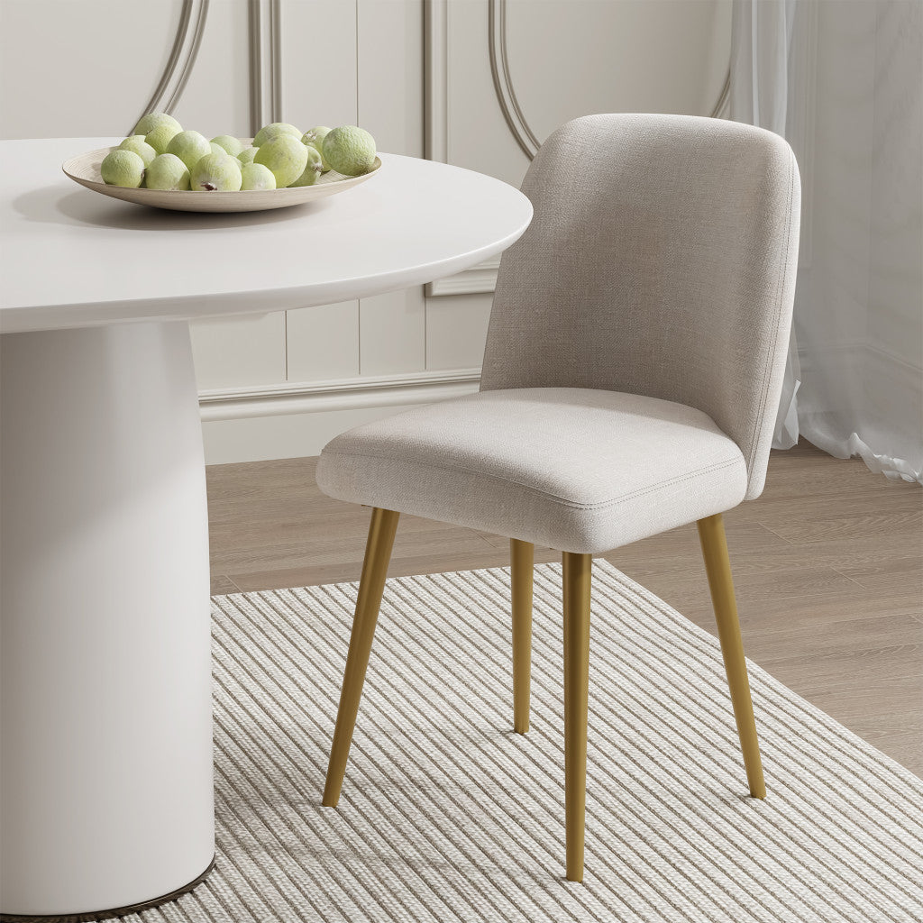 Set of Two Beige and Gold Upholstered Fabric Dining Side Chairs-5