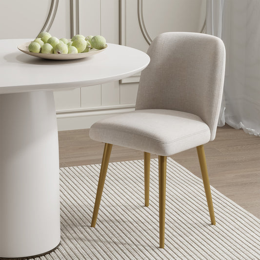 Set of Two Beige and Gold Upholstered Fabric Dining Side Chairs-5