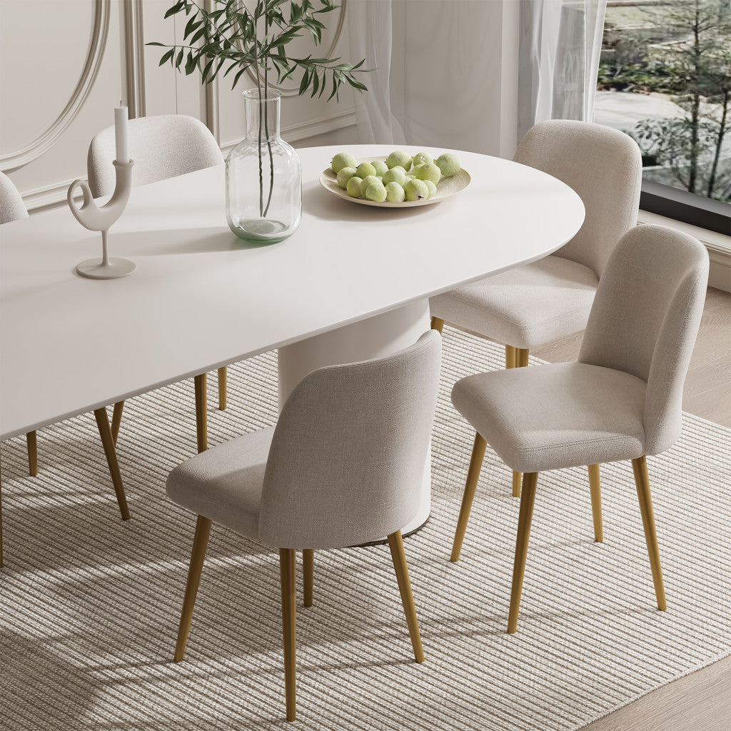 Set of Two Beige and Gold Upholstered Fabric Dining Side Chairs-6