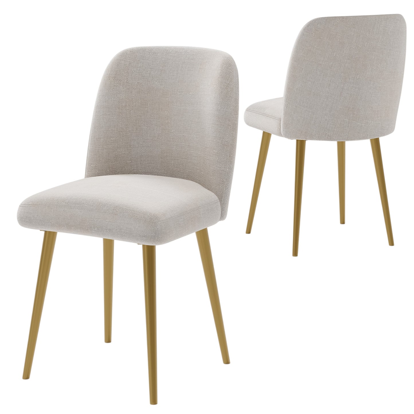 Set of Two Beige and Gold Upholstered Fabric Dining Side Chairs-1