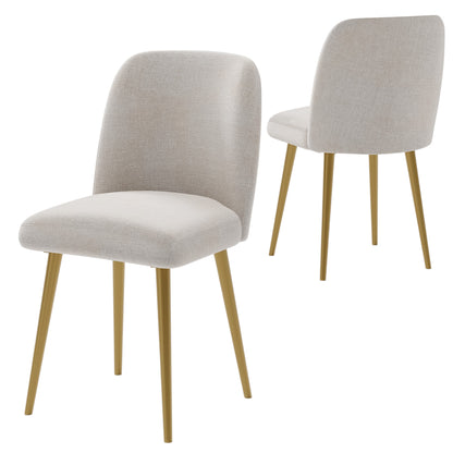 Set of Two Beige and Gold Upholstered Fabric Dining Side Chairs-1