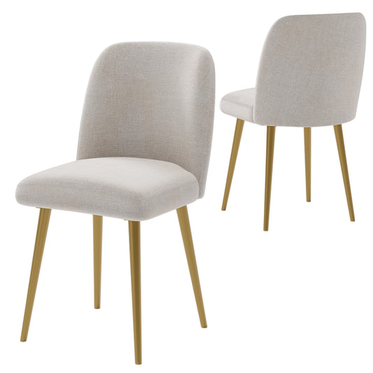 Set of Two Beige and Gold Upholstered Fabric Dining Side Chairs-1