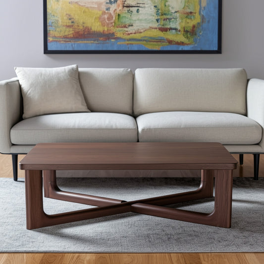 50" Walnut Solid Wood Cross Legs Coffee Table-0