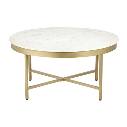 36" White And Gold Genuine Marble And Steel Round Coffee Table-1