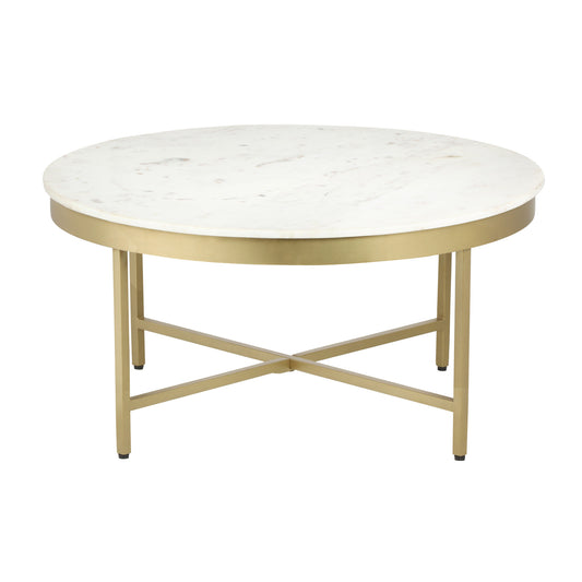 36" White And Gold Genuine Marble And Steel Round Coffee Table-1