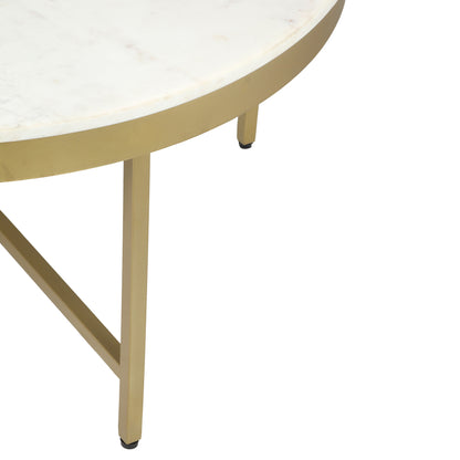 36" White And Gold Genuine Marble And Steel Round Coffee Table-5