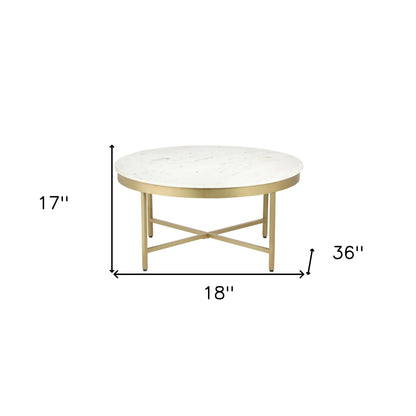 36" White And Gold Genuine Marble And Steel Round Coffee Table-7