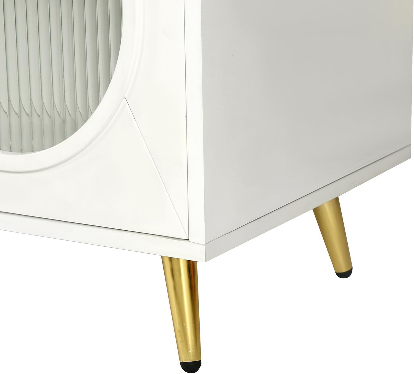 60" White Ribbed Texture Wood And Glass Sideboard with Four Doors-6
