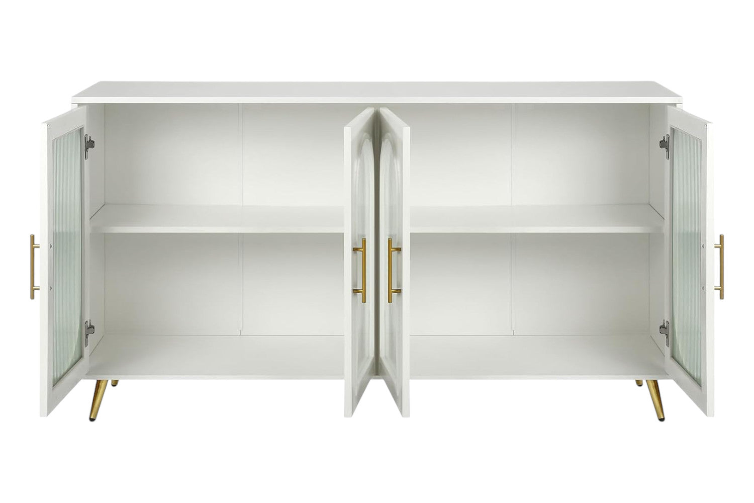 60" White Ribbed Texture Wood And Glass Sideboard with Four Doors-3