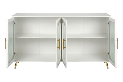 60" White Ribbed Texture Wood And Glass Sideboard with Four Doors-3