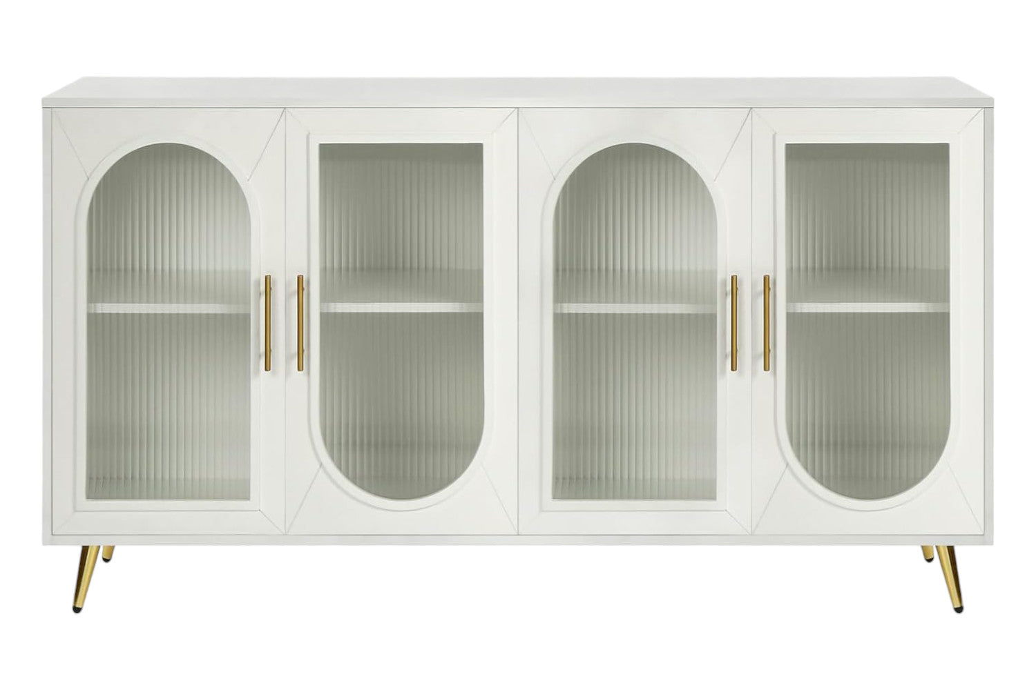 60" White Ribbed Texture Wood And Glass Sideboard with Four Doors-1