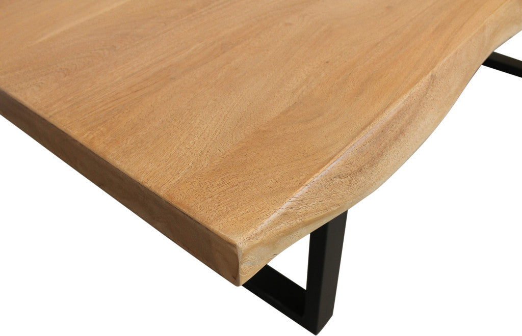 70" Natural And Black Solid Wood And Iron Live Edge Coffee Table-2