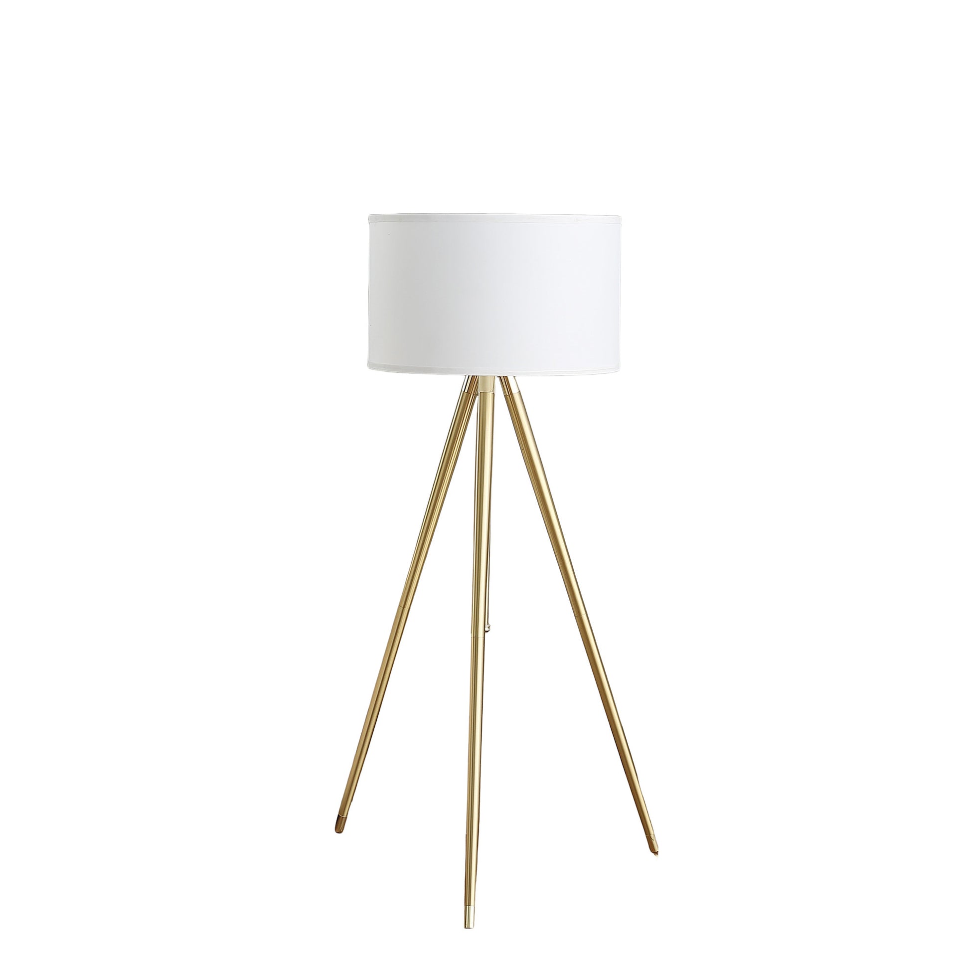 Gold Metal Adjustable Tripod Floor Lamp With White Linen Drum Shade-3