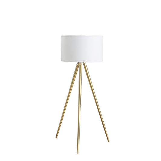 Gold Metal Adjustable Tripod Floor Lamp With White Linen Drum Shade-3