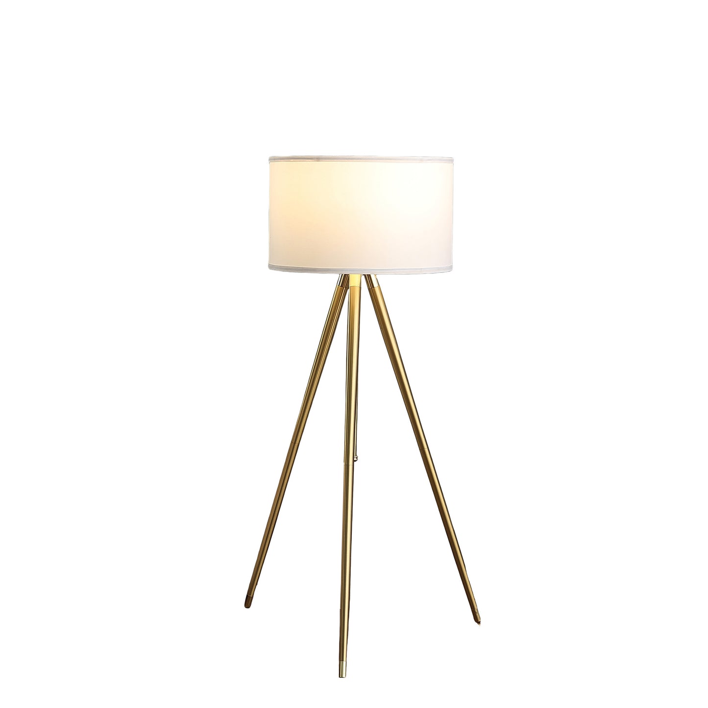 Gold Metal Adjustable Tripod Floor Lamp With White Linen Drum Shade-5
