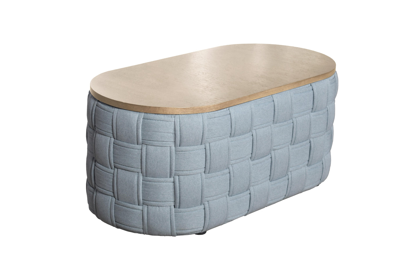 41" Natural and Blue Wood And Woven Fabric Oval Coffee Table-1