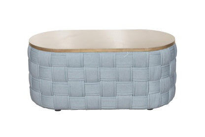 41" Natural and Blue Wood And Woven Fabric Oval Coffee Table-2