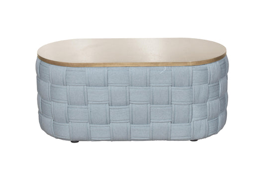 41" Natural and Blue Wood And Woven Fabric Oval Coffee Table-2