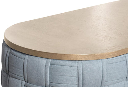 41" Natural and Blue Wood And Woven Fabric Oval Coffee Table-3