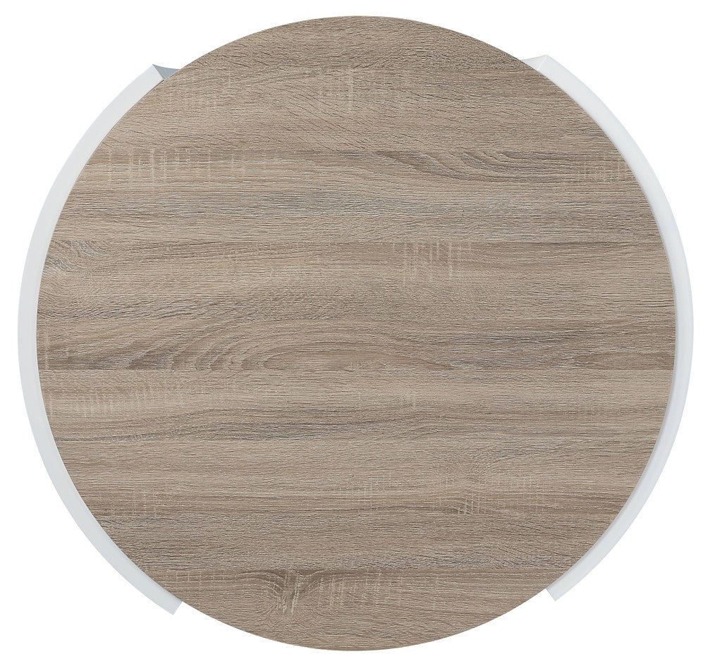 33" Oak and White Wood Round Partial Frame Coffee Table-3