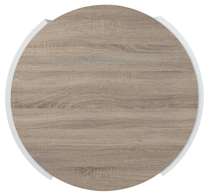 33" Oak and White Wood Round Partial Frame Coffee Table-3