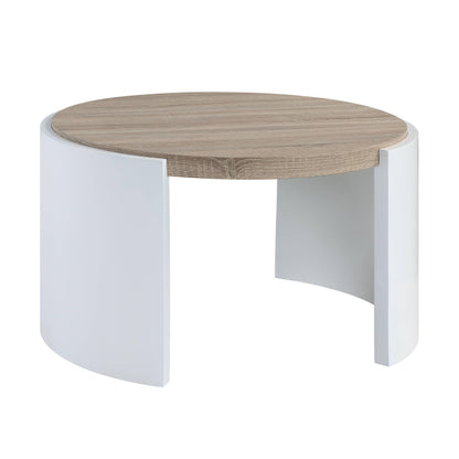 33" Oak and White Wood Round Partial Frame Coffee Table-1