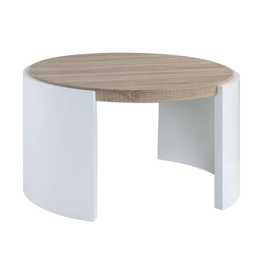 33" Oak and White Wood Round Partial Frame Coffee Table-1