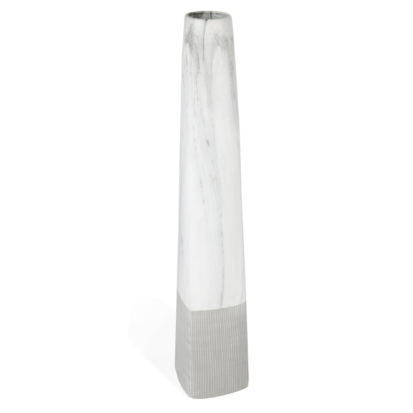 40" White Faux Marble Tapered Ceramic Floor Vase-2
