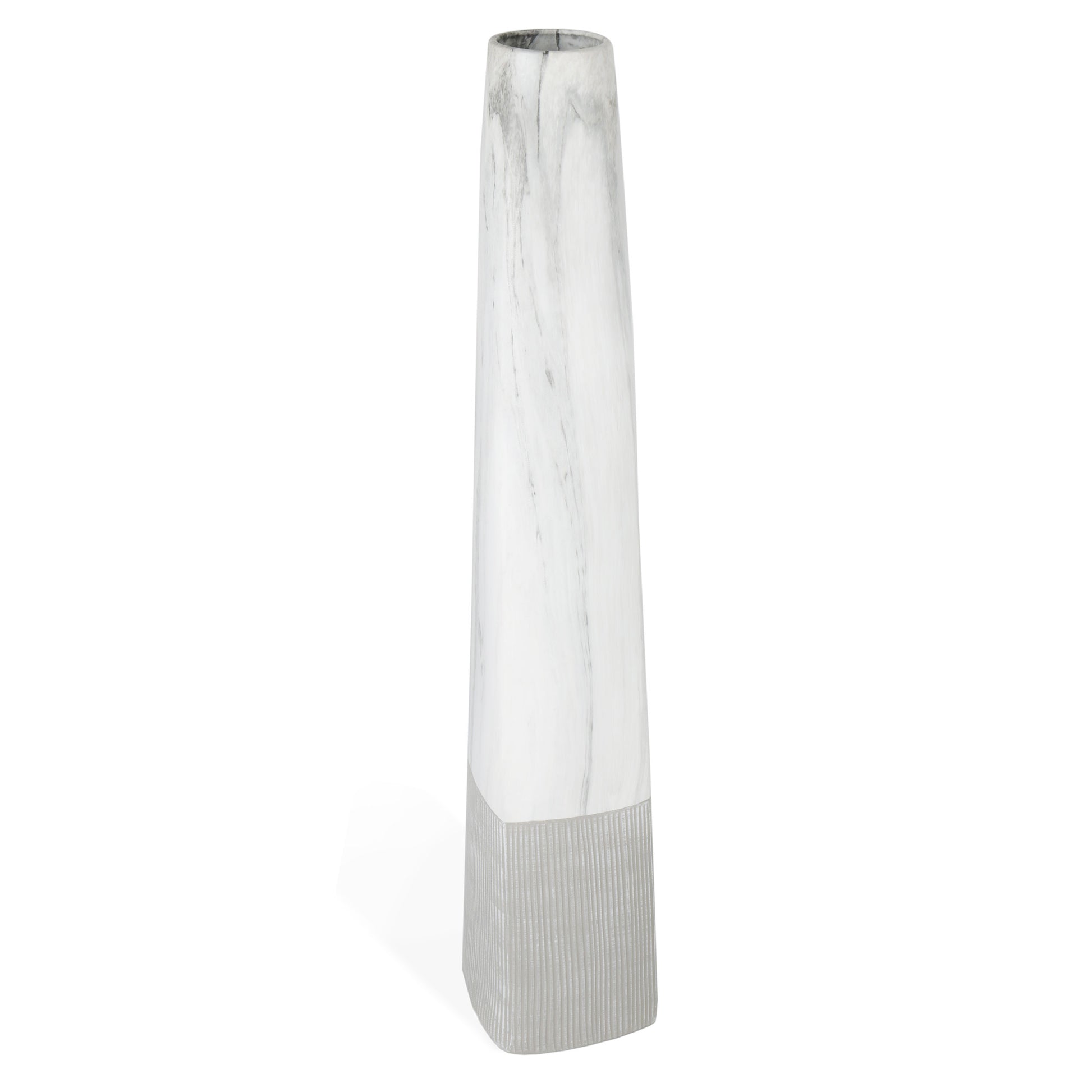 40" White Faux Marble Tapered Ceramic Floor Vase-2