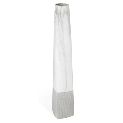 40" White Faux Marble Tapered Ceramic Floor Vase-2