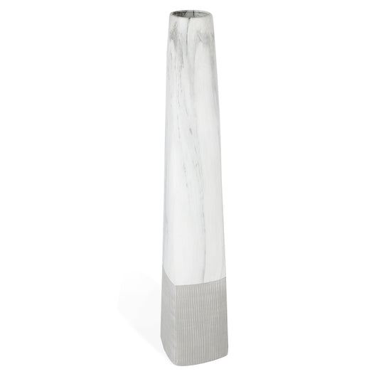 40" White Faux Marble Tapered Ceramic Floor Vase-2